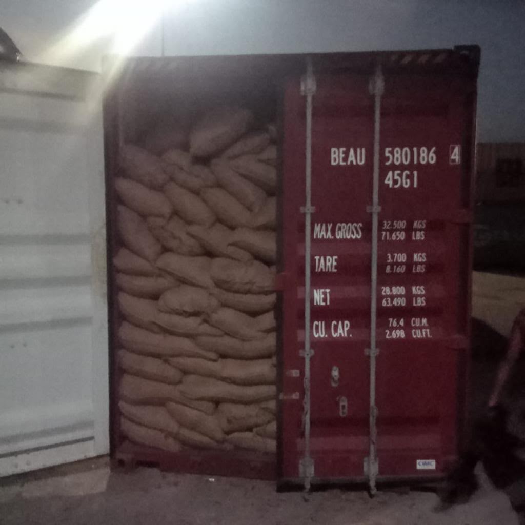 Loaded container at night